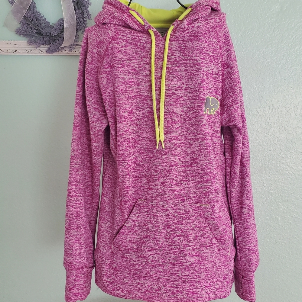 Ivory Ella pink & neon yellow hooded sweatshirt. M